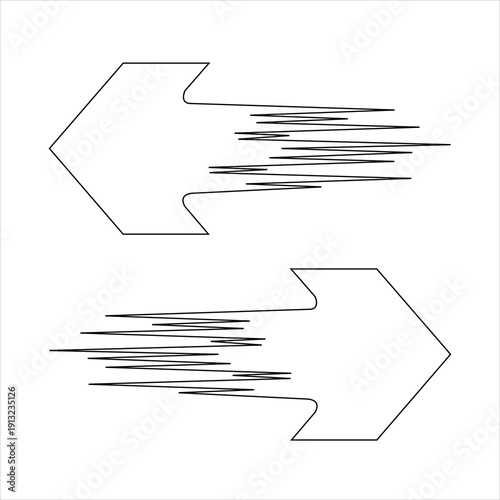 Two directional arrows with dynamic motion lines indicating movement and direction