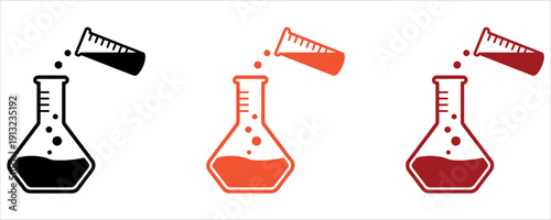 Laboratory Erlenmeyer Flask and Chemical Experiment Icons Set Vector Illustration.
