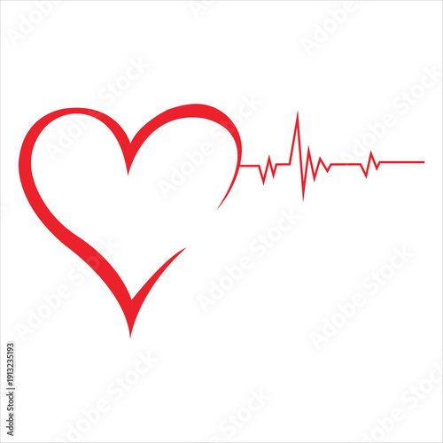 A red heart symbol paired with a heartbeat line to represent health and care.