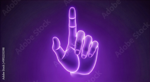 Wallpaper Mural Defiant hand gesture illuminated in neon light against dark purple background Torontodigital.ca