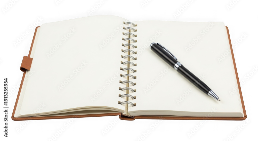 Naklejka premium Open notebook with pen on transparent background isolated on transparent background