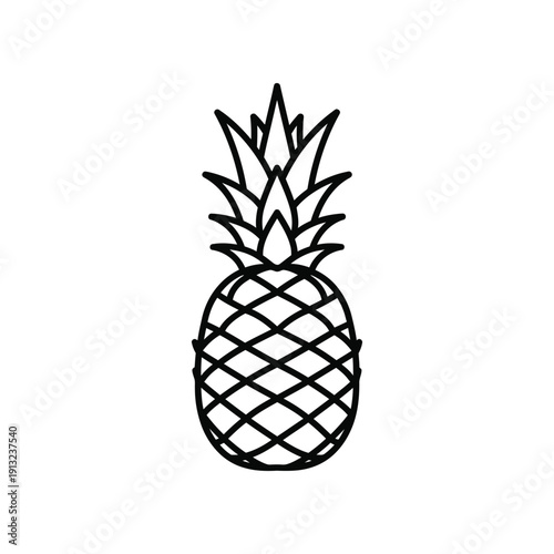 Black and white illustration of a stylized pineapple with spiky crown