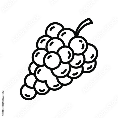 A simple line drawing of a bunch of grapes hanging from a stem
