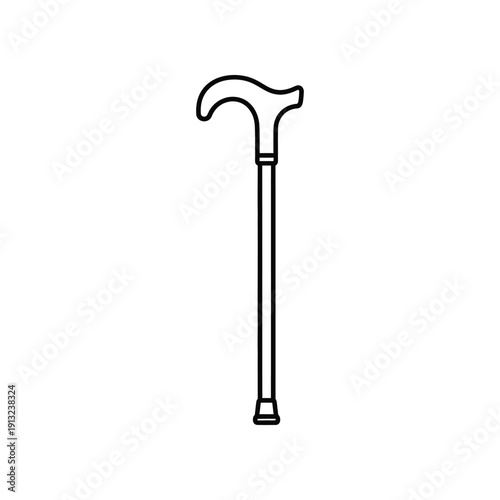 A simple illustration of a cane with a curved handle for support and mobility assistance.