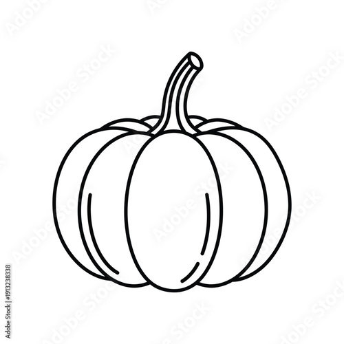 Simple line drawing of a pumpkin with a classic stem and ribbed texture