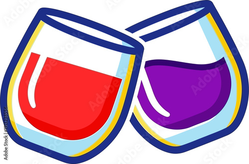 Two glasses of red and purple drink clinking for celebration and toast