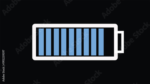 A battery icon with 8 blue bars on an isolated on transparent background