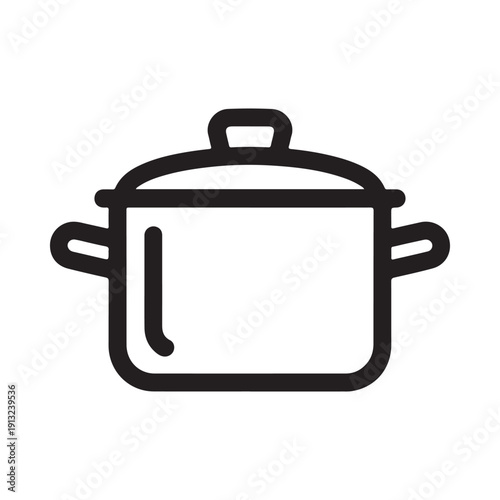 Simple black and white line drawing of a cooking pot with a lid and handles