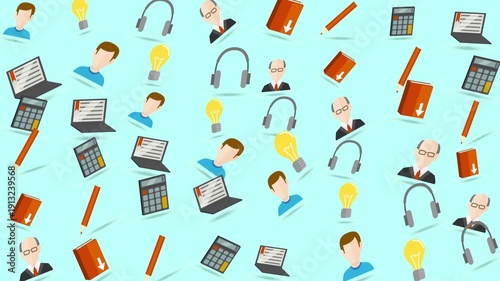 Collage of office supplies and people on blue. Ideal for presentations, websites, social media posts, and educational materials.