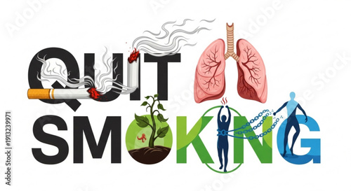 Quit smoking concept with healthy lung and fitness elements