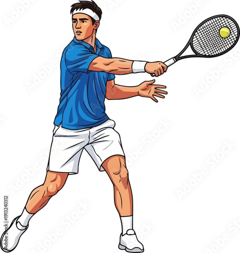 Professional tennis player following through on a powerful backhand swing on court