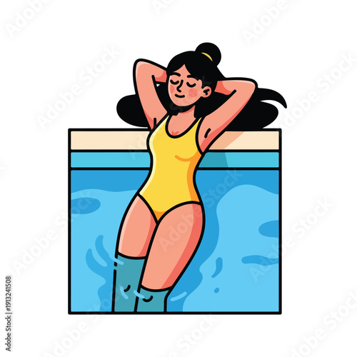 Woman relaxing in a swimming pool with rubber boots, pektor418.eps inspired illustration