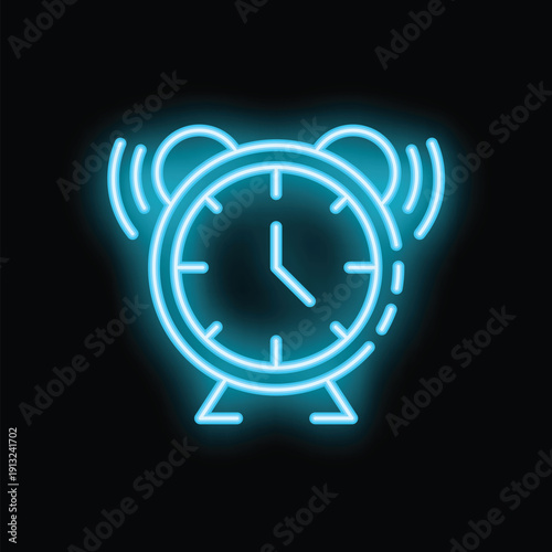 Blue neon alarm clock ringing to wake you up on time