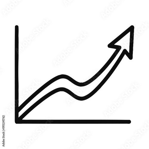 Two wavy lines illustrate a positive upward trend on a simple two-axis line graph ending with an arrow pointing towards growth.
