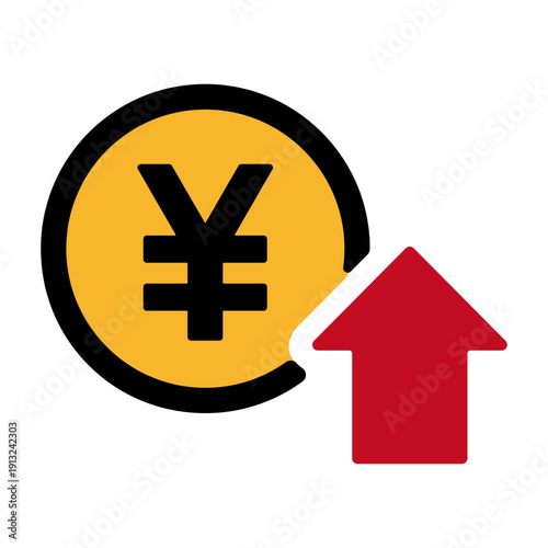 円マークと上昇の矢印　値上げを表すアイコン