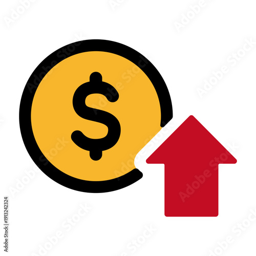 ドルマークと上昇の矢印　価格上昇を表すアイコン