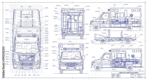 Ambulance Blueprint Technical Drawing and Schematics.