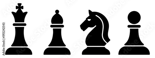chess pieces silhouette icon set