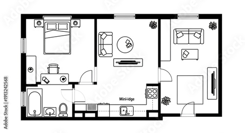 Architectural floor plan of a modern apartment layout.