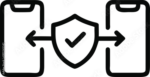 Protected call transfer between two phones, connected by a two-phone icon, symbolizing secure and reliable forwarding.