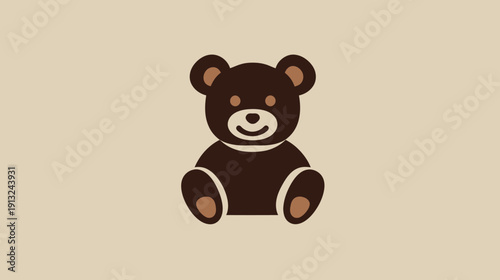 A charming, minimalistic illustration of a seated teddy bear with brown and tan hues on a neutral background