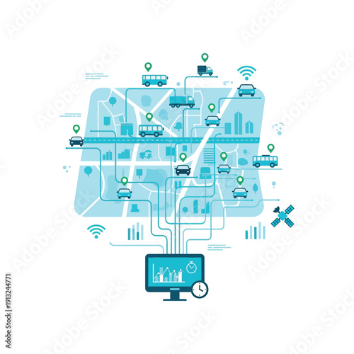 Continuous integration and deployment process illustrated through various development icons and arrows.