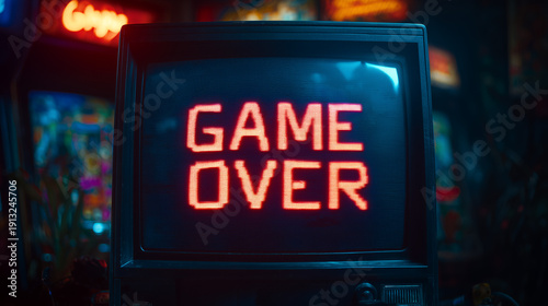 Retro arcade screen showing a glowing Game Over message