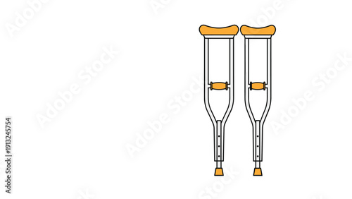 Pair of medical walking crutches used for physical rehabilitation and mobility assistance after an injury or surgery.