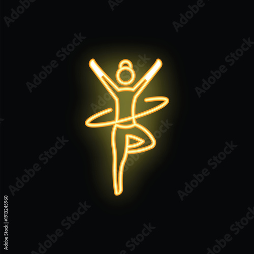 Neon sign of a woman doing fitness exercises with a hula hoop