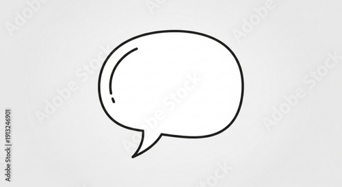 Simple black and white speech bubble icon on gray background for communication and dialogue