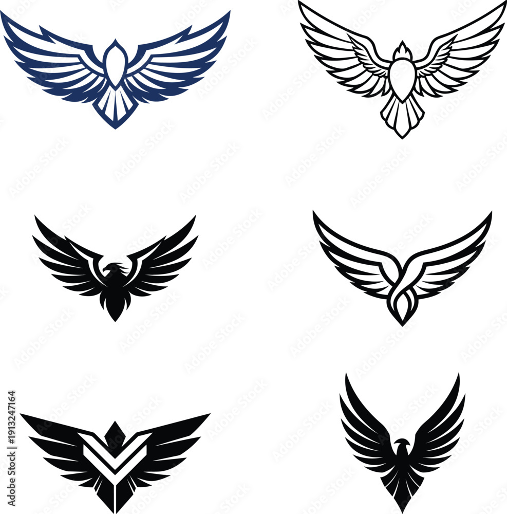 Fototapeta premium Bold Eagle Wings Vector Illustration Set