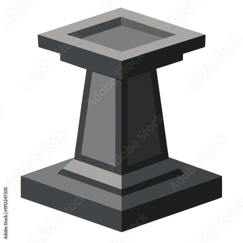 A gray pedestal with a square top and base