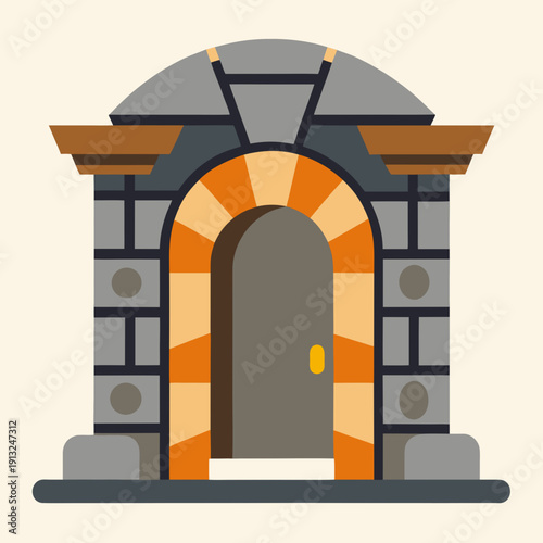 A cartoon illustration of an old stone doorway