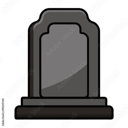 A gray tombstone on a black base