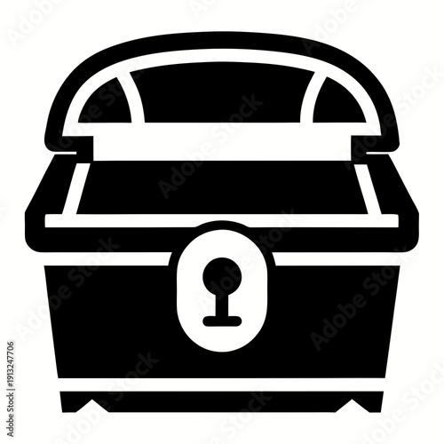 A black and white image of a treasure chest with a keyhole