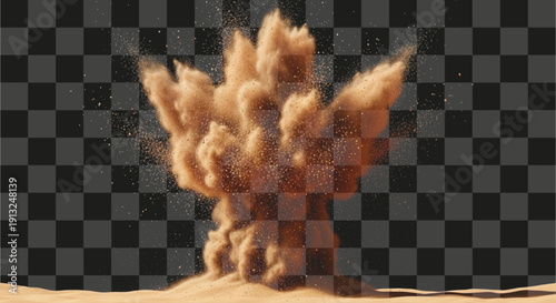 Sand Explosion massive cloud formation dynamic bursting effect realistic desert brown color isolated transparent element