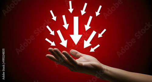 Wallpaper Mural Guiding hand with downward arrows on red background indicating direction or focus Torontodigital.ca