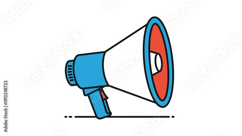 Blue and red megaphone or bullhorn used for shouting and broadcasting announcements in public spaces or events.
