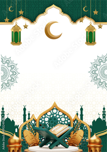 ramadhan kareem. islamic greetings ramadan kareem card design background with lanterns and crescent moon. vector illustration