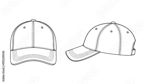 Blank baseball cap vector template front and side view mockup