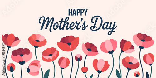 Happy Mothers day greeting card with pink tulips and floral heart design