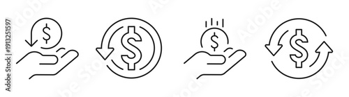 Cashback thin line icons set. Refund, return money icon. Editable stroke. Vector