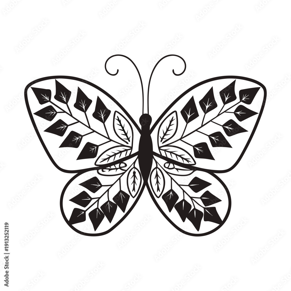 Fototapeta premium Butterfly and bee line art illustration vector nature insects flowers 