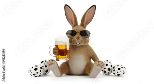 Funny bunny with beer mug isolated