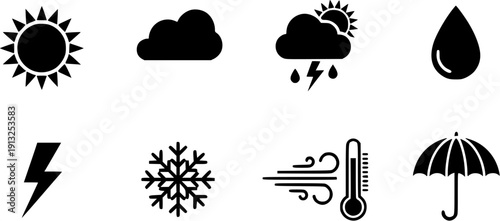 Collection of weather icons representing different atmospheric conditions and forecasts.
