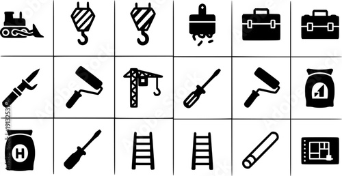 Collection of construction and DIY tools and equipment icons