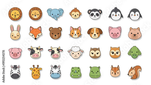 Collection of cute cartoon animal faces