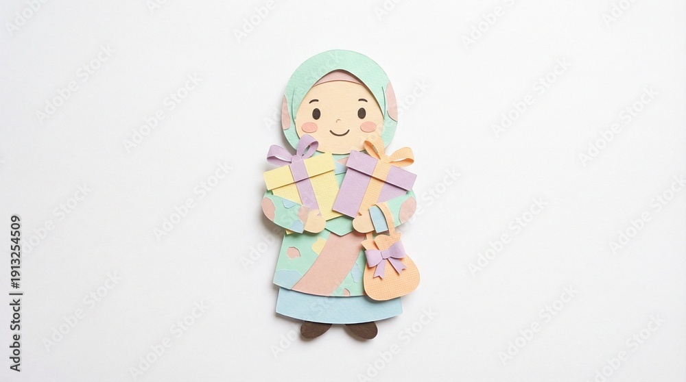 Obraz premium Adorable Muslim girl in hijab holding presents, celebrating special occasions and expressing joy and festive cheer