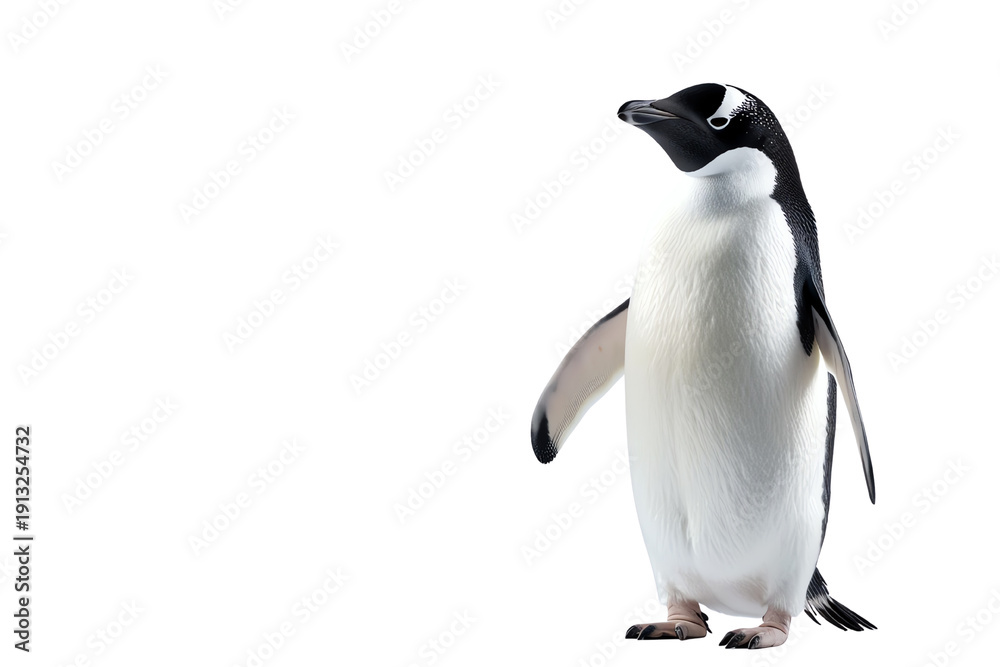 Fototapeta premium Adorable penguin standing proudly against a white isolated background.