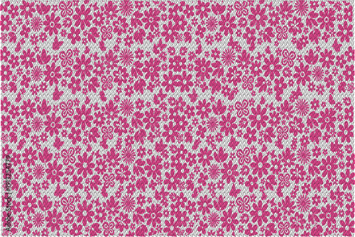 Seamless Pink Knitted Fabric Texture with Floral Pattern Vector Design